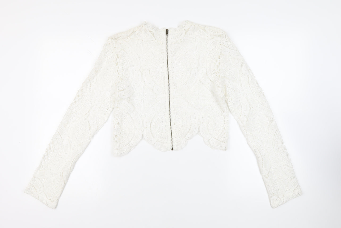 Glamorous Womens White Cotton Cropped Blouse Size 10 Mock Neck
