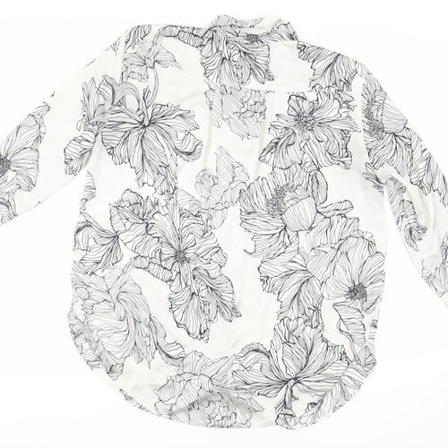 H&M` Womens Ivory Floral Polyester Basic Button-Up Size M Collared