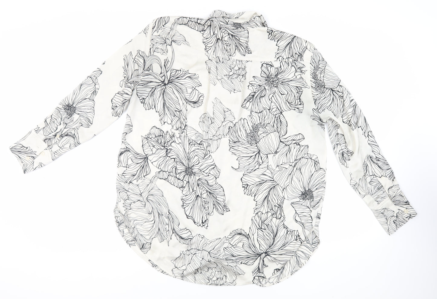 H&M` Womens Ivory Floral Polyester Basic Button-Up Size M Collared