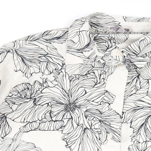 H&M` Womens Ivory Floral Polyester Basic Button-Up Size M Collared