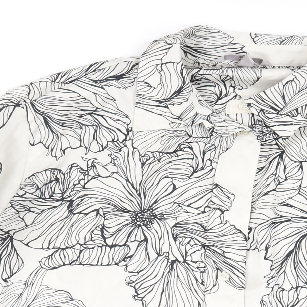 H&M` Womens Ivory Floral Polyester Basic Button-Up Size M Collared