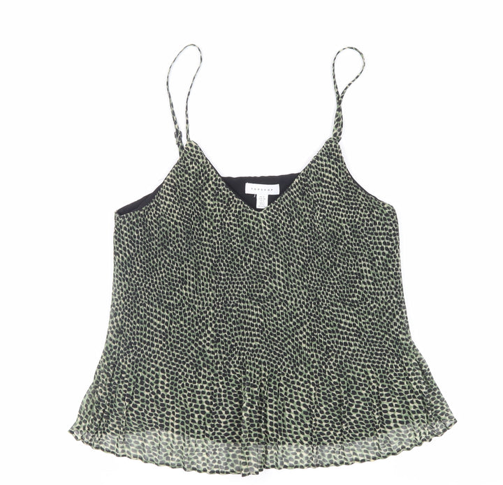 Topshop Womens Green Animal Print Polyester Camisole Tank Size 10 V-Neck