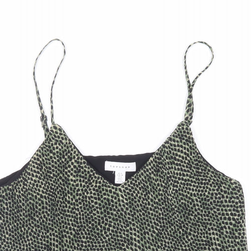 Topshop Womens Green Animal Print Polyester Camisole Tank Size 10 V-Neck