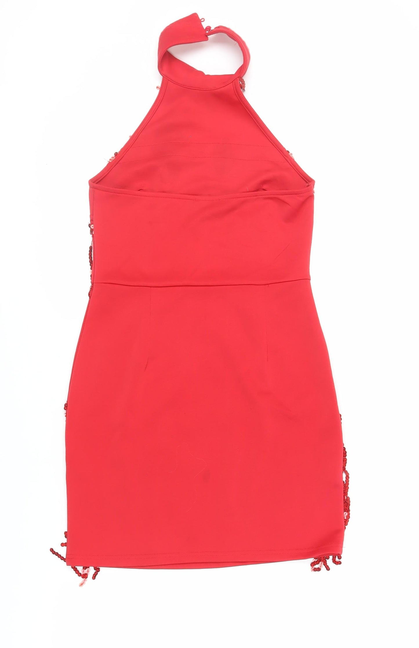 PRETTYLITTLETHING Womens Red Polyester Bodycon Size 10 Halter Button - Sequins