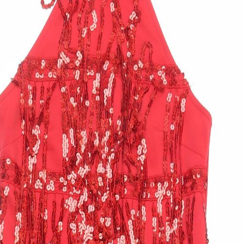 PRETTYLITTLETHING Womens Red Polyester Bodycon Size 10 Halter Button - Sequins
