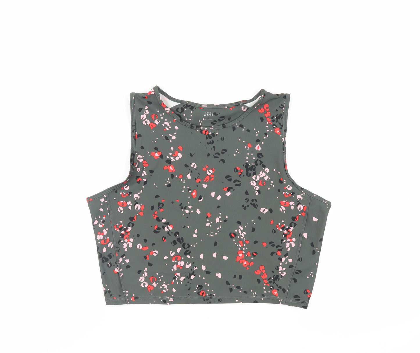 GOODMOVE Womens Green Animal Print Polyester Cropped Tank Size 16 Round Neck Pullover - Gym Workout Running
