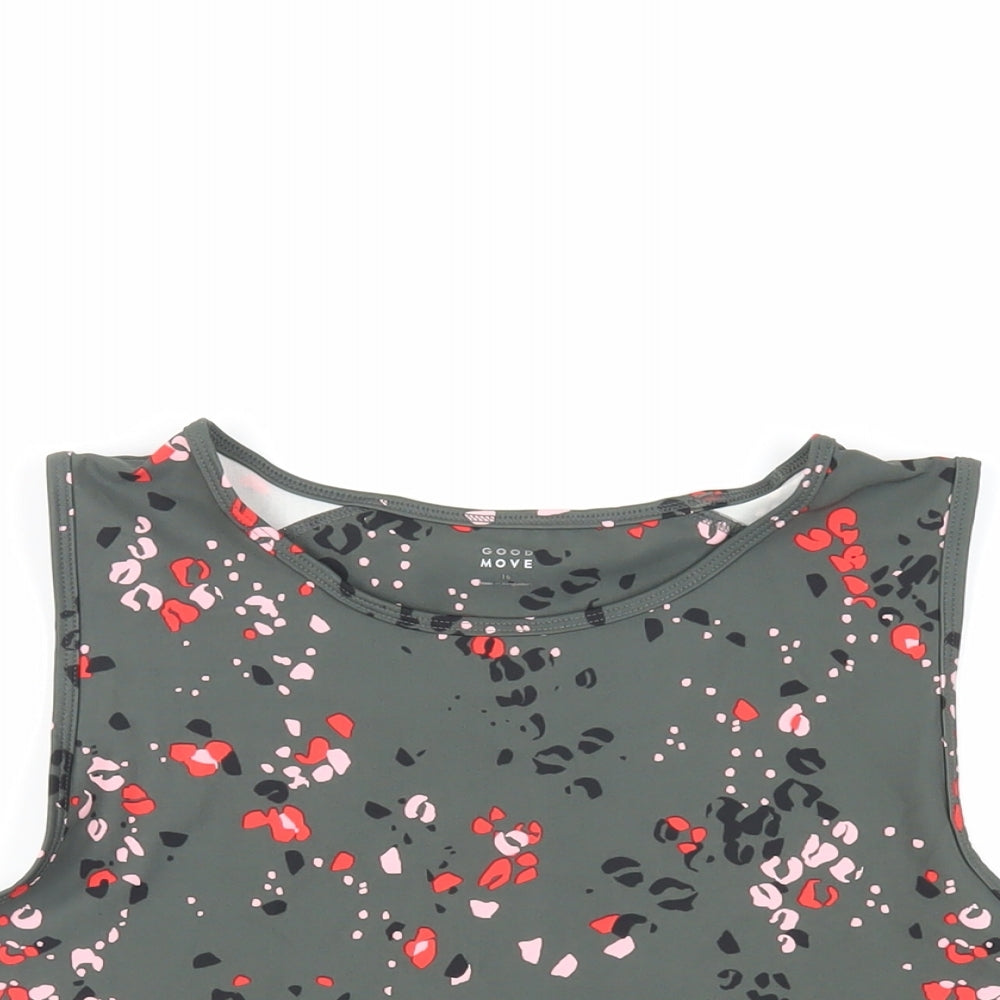 GOODMOVE Womens Green Animal Print Polyester Cropped Tank Size 16 Round Neck Pullover - Gym Workout Running