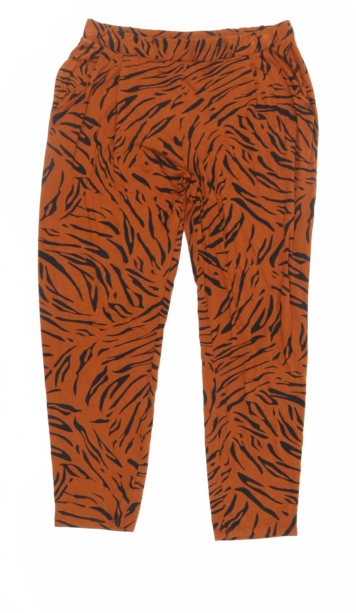 Marks and Spencer Womens Brown Animal Print Viscose Jogger Trousers Size 14 L27 in Regular - Elasticated Waist