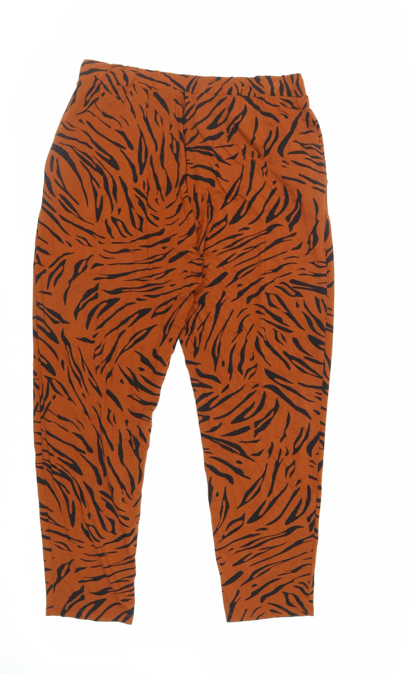 Marks and Spencer Womens Brown Animal Print Viscose Jogger Trousers Size 14 L27 in Regular - Elasticated Waist