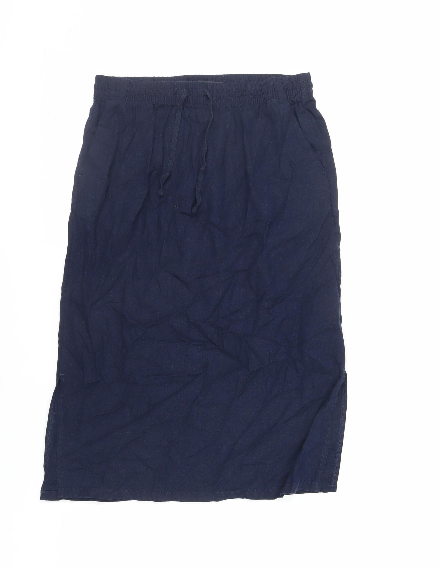 Marks and Spencer Womens Blue Linen A-Line Skirt Size 12 Drawstring - Pockets