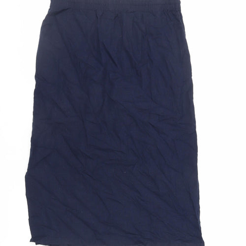 Marks and Spencer Womens Blue Linen A-Line Skirt Size 12 Drawstring - Pockets