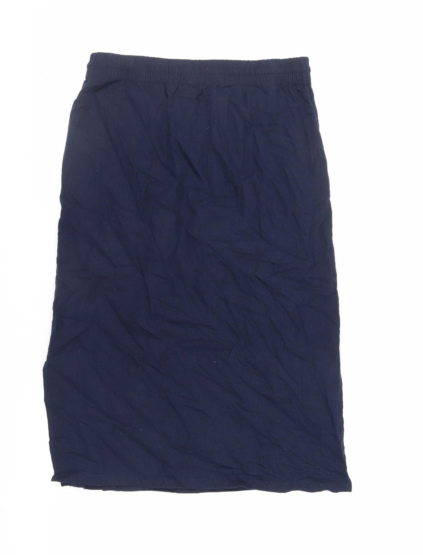Marks and Spencer Womens Blue Linen A-Line Skirt Size 12 Drawstring - Pockets