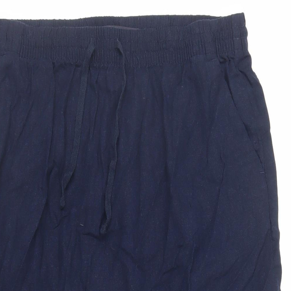 Marks and Spencer Womens Blue Linen A-Line Skirt Size 12 Drawstring - Pockets