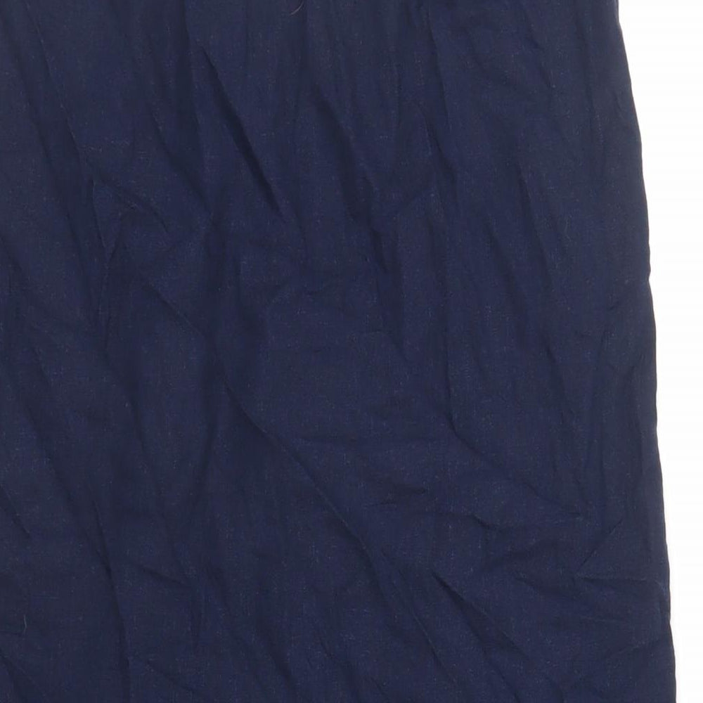 Marks and Spencer Womens Blue Linen A-Line Skirt Size 12 Drawstring - Pockets