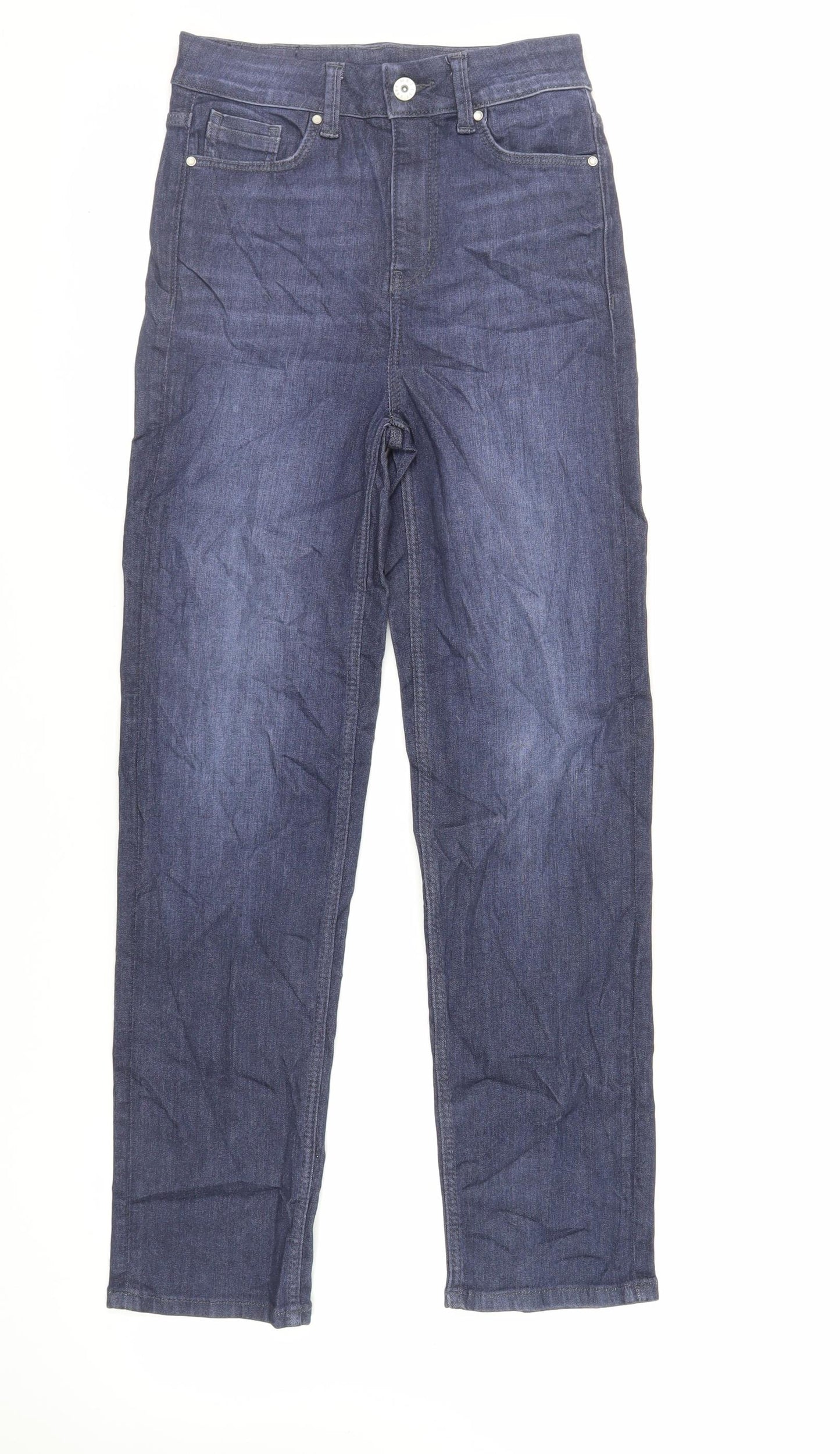Marks and Spencer Womens Blue Cotton Straight Jeans Size 8 L29 in Regular Zip