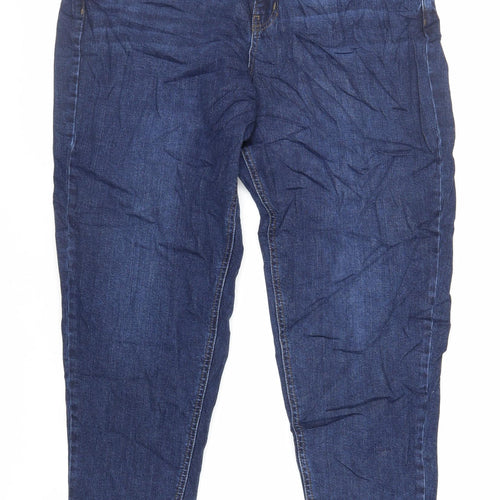 Marks and Spencer Womens Blue Cotton Mom Jeans Size 16 L27 in Regular Zip