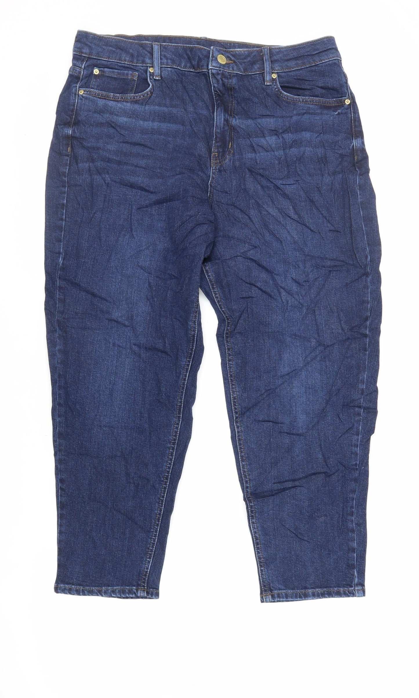 Marks and Spencer Womens Blue Cotton Mom Jeans Size 16 L27 in Regular Zip