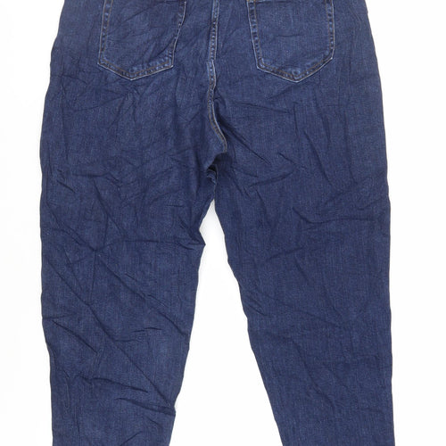 Marks and Spencer Womens Blue Cotton Mom Jeans Size 16 L27 in Regular Zip