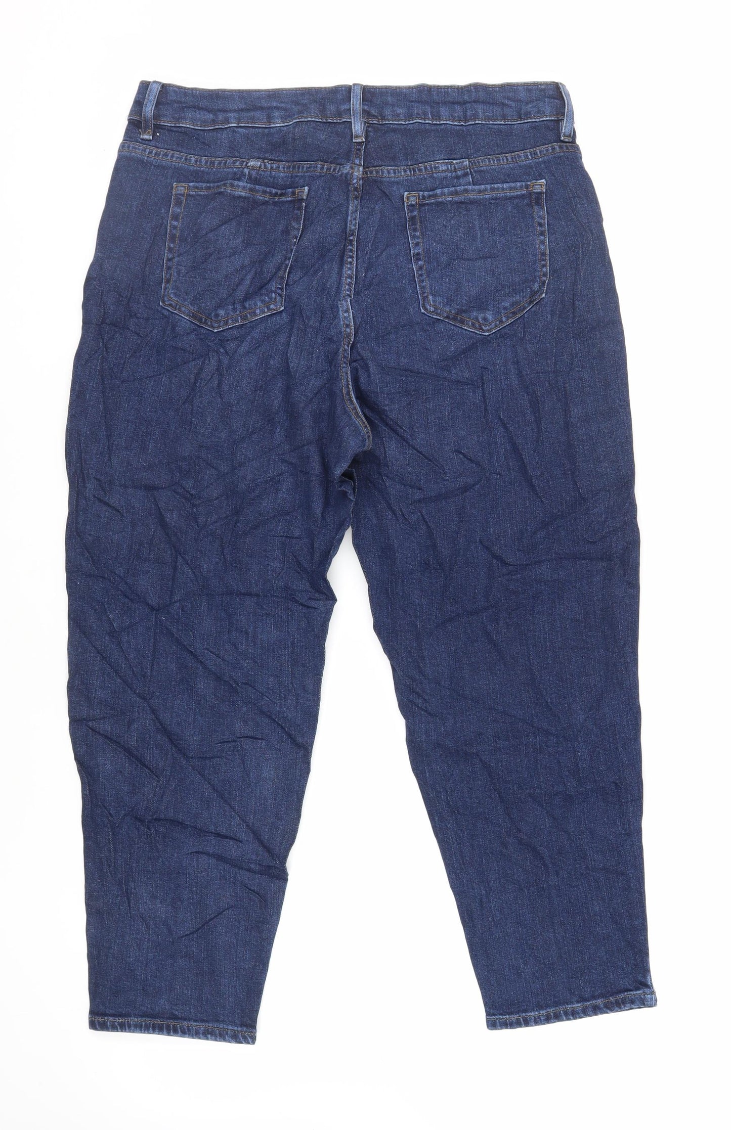 Marks and Spencer Womens Blue Cotton Mom Jeans Size 16 L27 in Regular Zip
