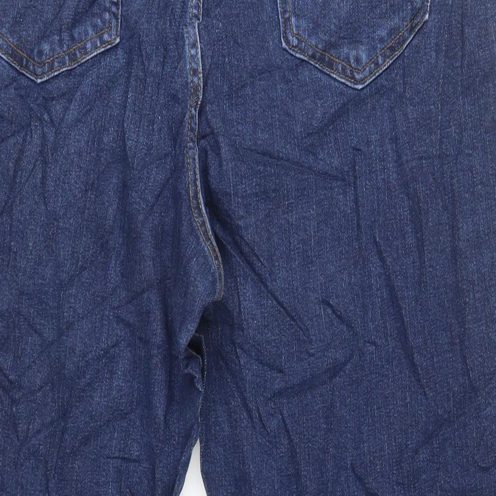 Marks and Spencer Womens Blue Cotton Mom Jeans Size 16 L27 in Regular Zip