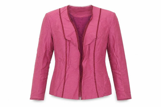Front view of Fenn Wright Manson women’s pink jacket blazer, size UK 10, - open