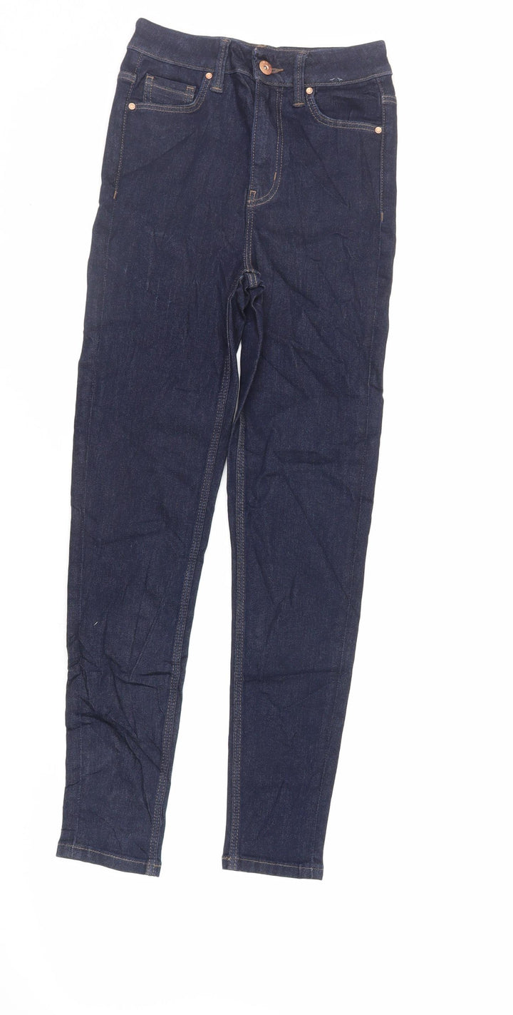 Marks and Spencer Womens Blue Cotton Skinny Jeans Size 6 L29 in Regular Zip
