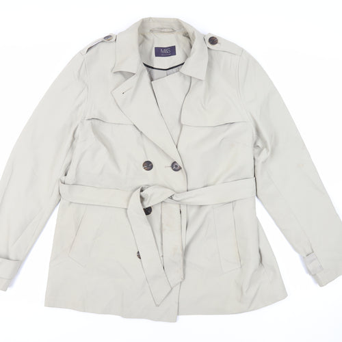 Marks and Spencer Womens Beige Pea Coat Coat Size 14 Button - Belted
