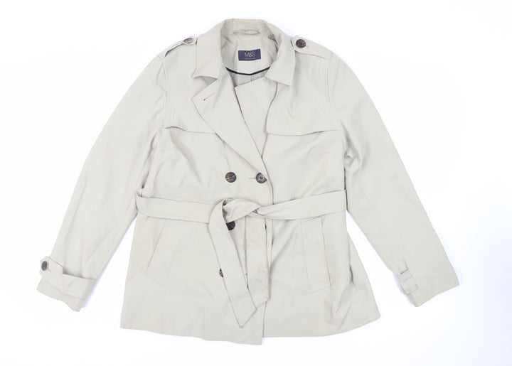 Marks and Spencer Womens Beige Pea Coat Coat Size 14 Button - Belted