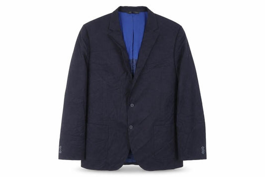 Front view of Marks & Spencer men’s blue polyester jacket suit jacket, size 46, regular