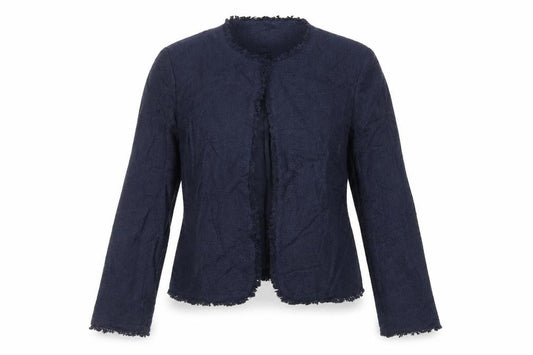 Front view of Marks & Spencer women’s blue jacket blazer, size UK 12, hook & eye