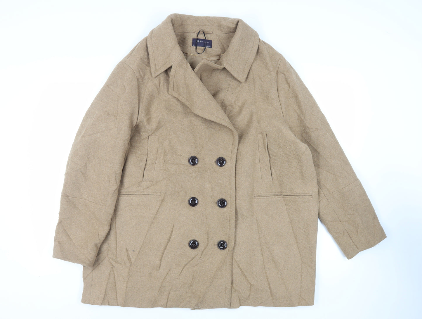 Marks and Spencer Womens Beige Pea Coat Coat Size 22 Button