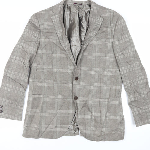Marks and Spencer Mens Beige Plaid Cotton Jacket Suit Jacket Size 42 Regular