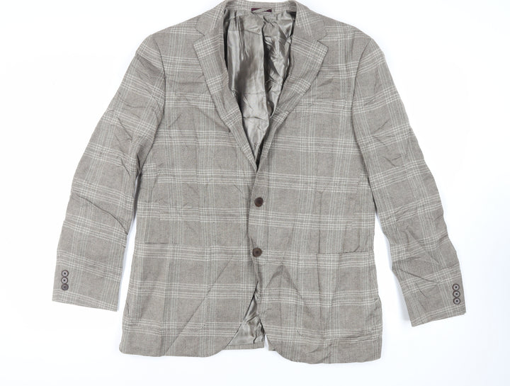 Marks and Spencer Mens Beige Plaid Cotton Jacket Suit Jacket Size 42 Regular