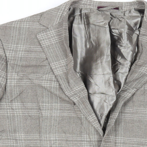 Marks and Spencer Mens Beige Plaid Cotton Jacket Suit Jacket Size 42 Regular