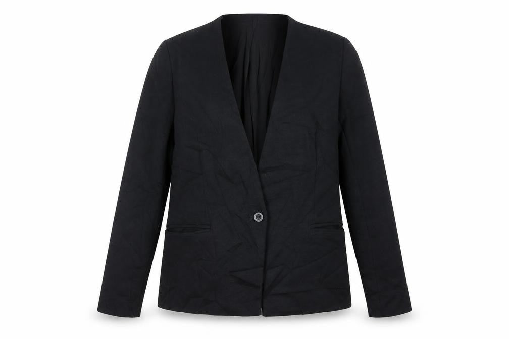Front view of Marks & Spencer women’s black jacket blazer, size UK 14, button