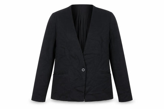 Front view of Marks & Spencer women’s black jacket blazer, size UK 14, button