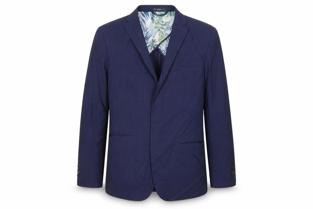 Front view of Marks & Spencer men’s blue polyester jacket blazer, size 42, regular
