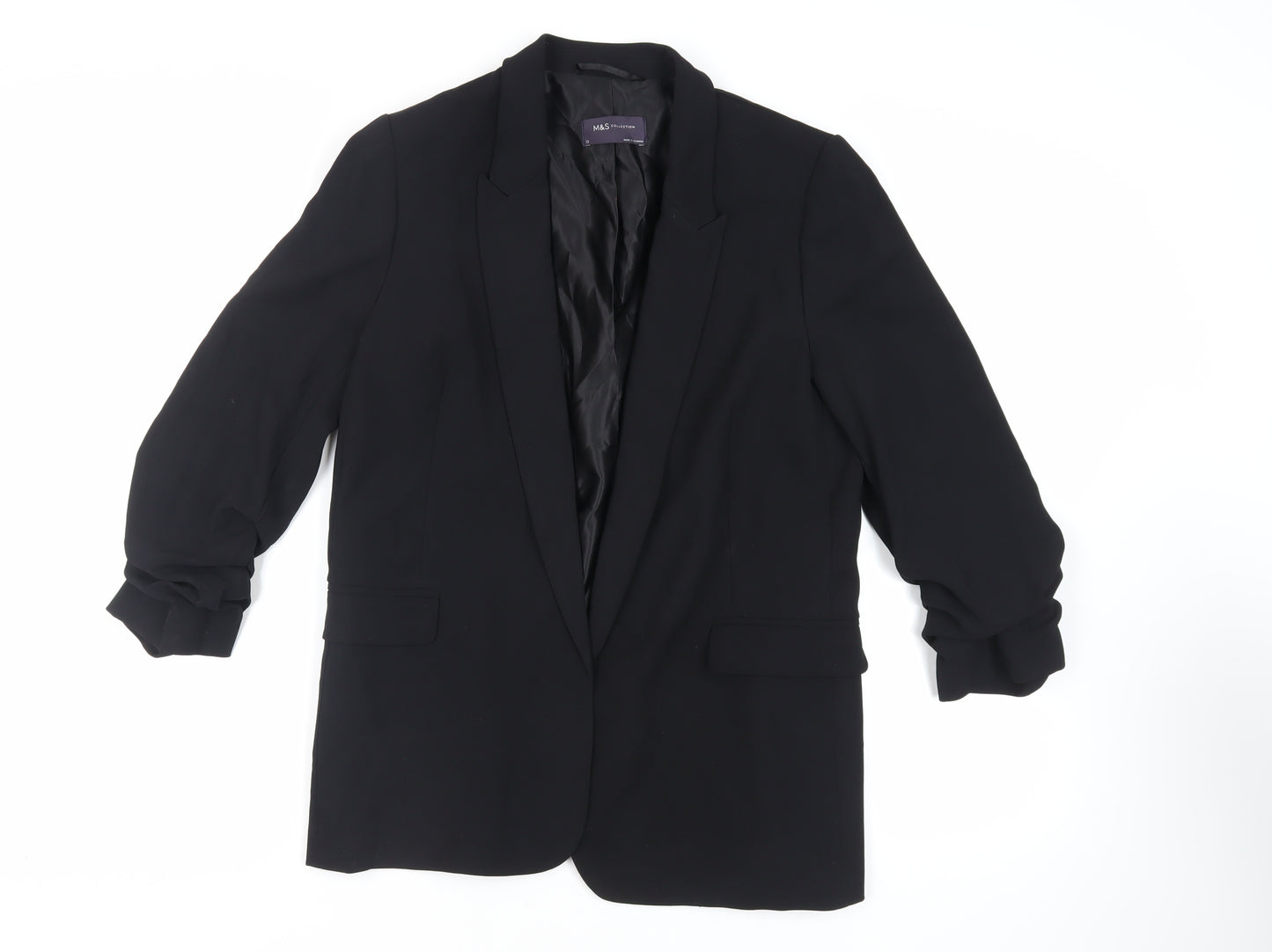 Marks and Spencer Womens Black Jacket Blazer Size 12 - Open Ruched Sleeve