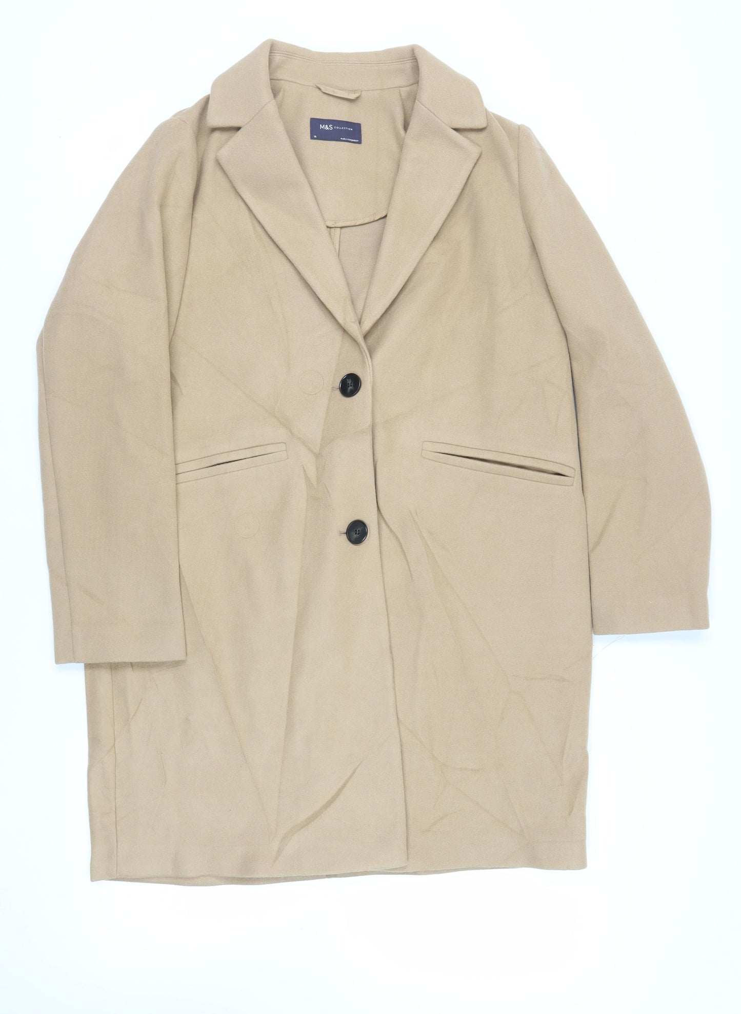 Marks and Spencer Womens Beige Overcoat Coat Size 14 Button
