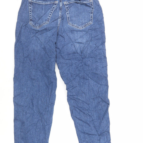 Marks and Spencer Womens Blue Cotton Mom Jeans Size 6 L27 in Regular Zip - Glitter Side Stripe