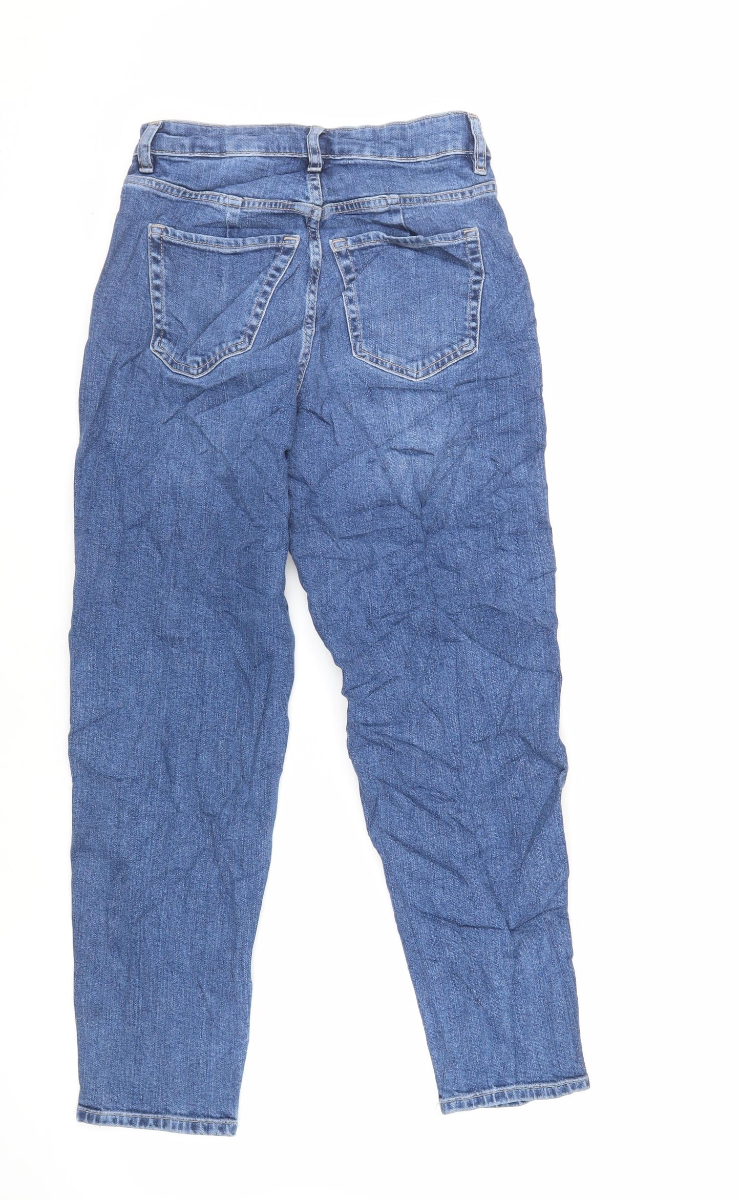 Marks and Spencer Womens Blue Cotton Mom Jeans Size 6 L27 in Regular Zip - Glitter Side Stripe