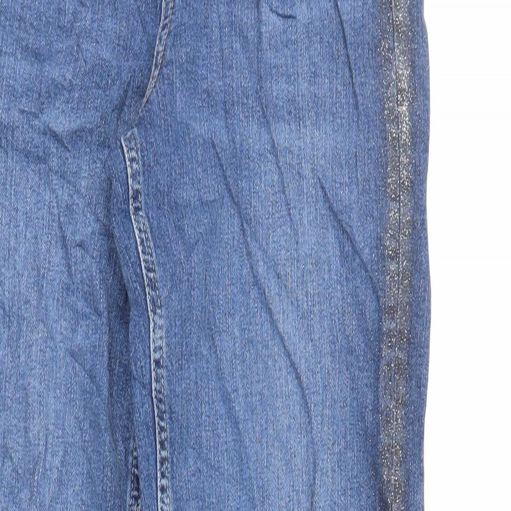 Marks and Spencer Womens Blue Cotton Mom Jeans Size 6 L27 in Regular Zip - Glitter Side Stripe