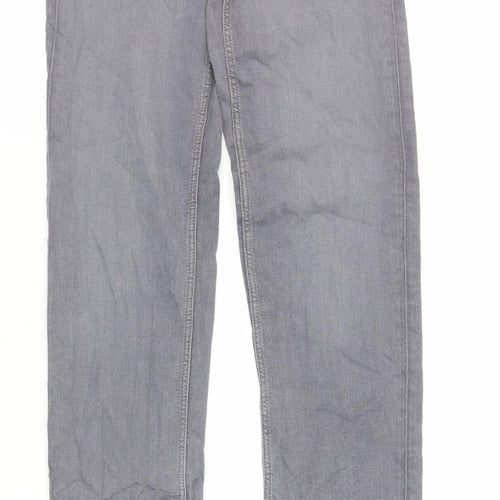 Marks and Spencer Womens Grey Cotton Straight Jeans Size 8 L32 in Regular Zip - Long Lenght