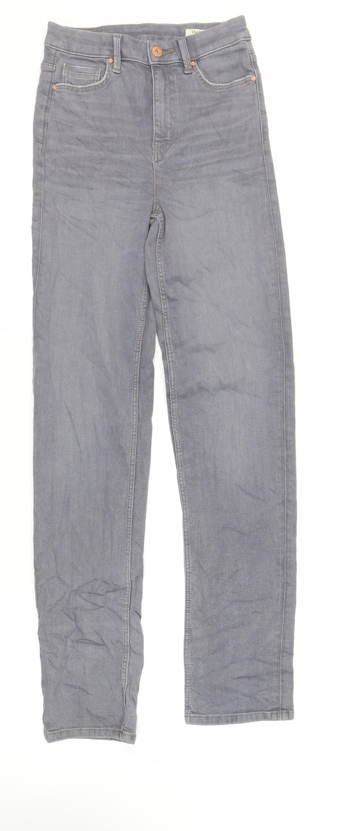 Marks and Spencer Womens Grey Cotton Straight Jeans Size 8 L32 in Regular Zip - Long Lenght