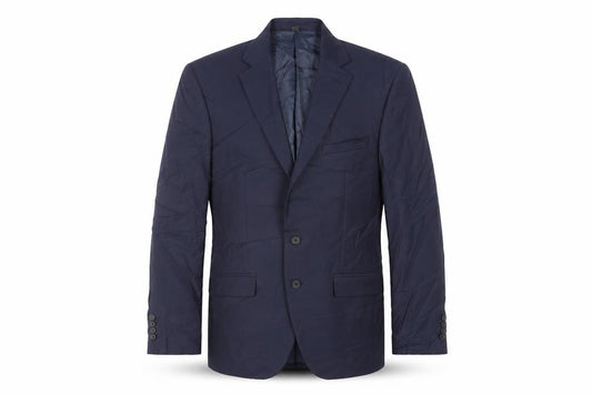 Front view of Marks & Spencer men’s blue polyester jacket suit jacket, size 42, regular
