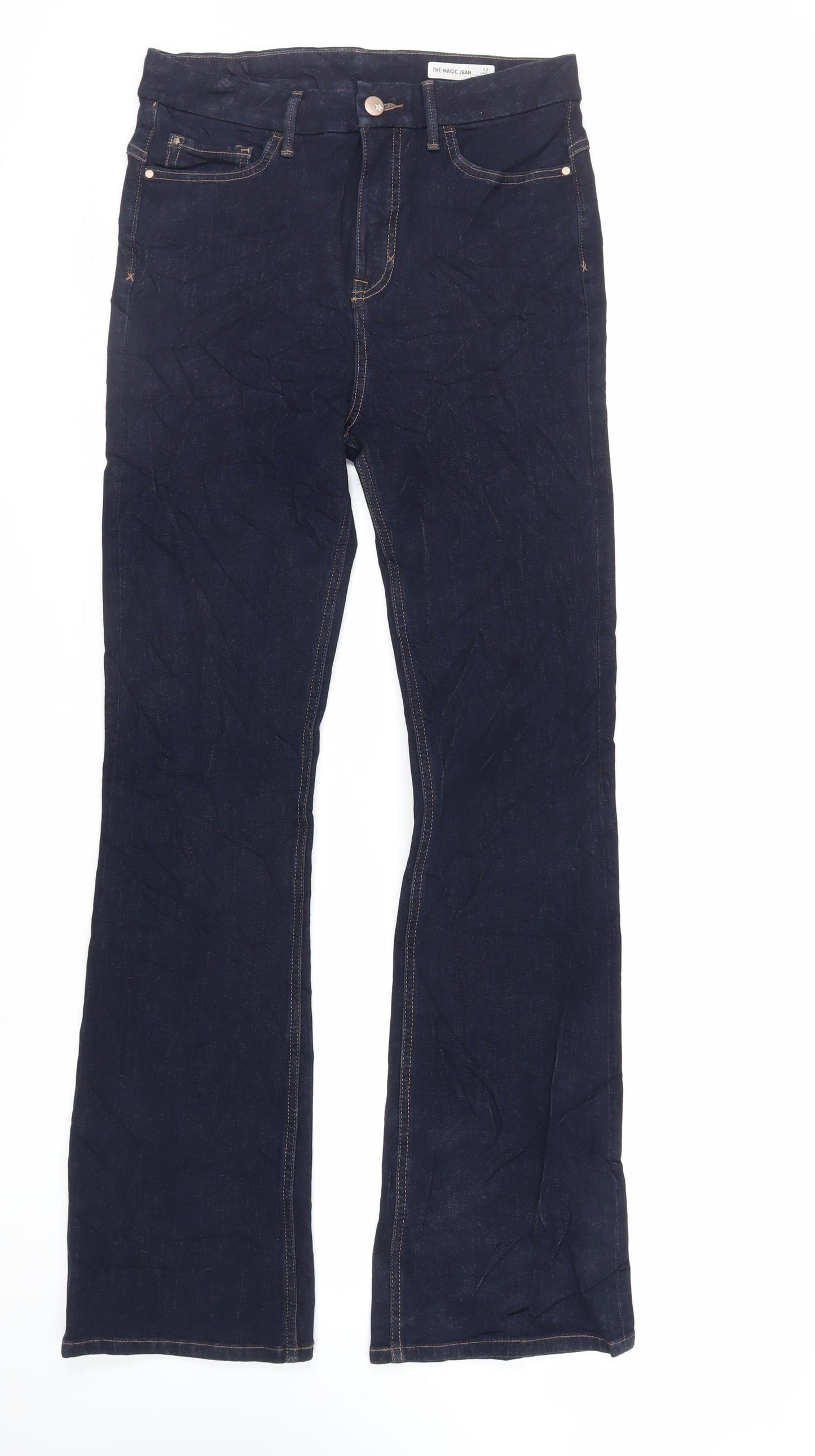 Marks and Spencer Womens Blue Cotton Flared Jeans Size 12 L34 in Regular Zip