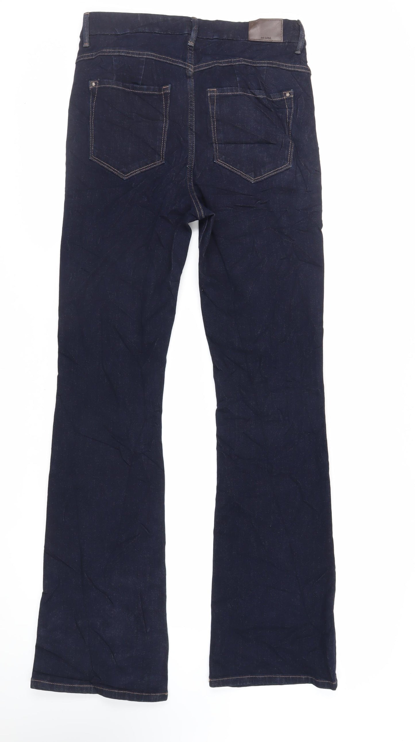 Marks and Spencer Womens Blue Cotton Flared Jeans Size 12 L34 in Regular Zip
