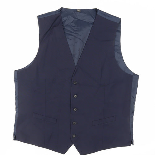 Marks and Spencer Mens Blue Polyester Jacket Suit Waistcoat Size 46 Regular