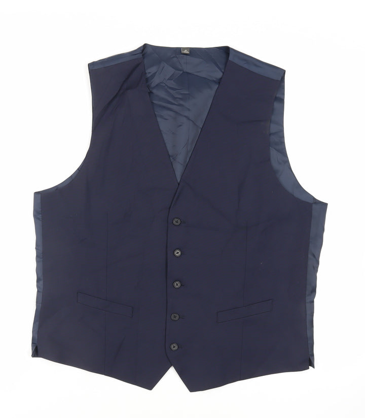 Marks and Spencer Mens Blue Polyester Jacket Suit Waistcoat Size 46 Regular