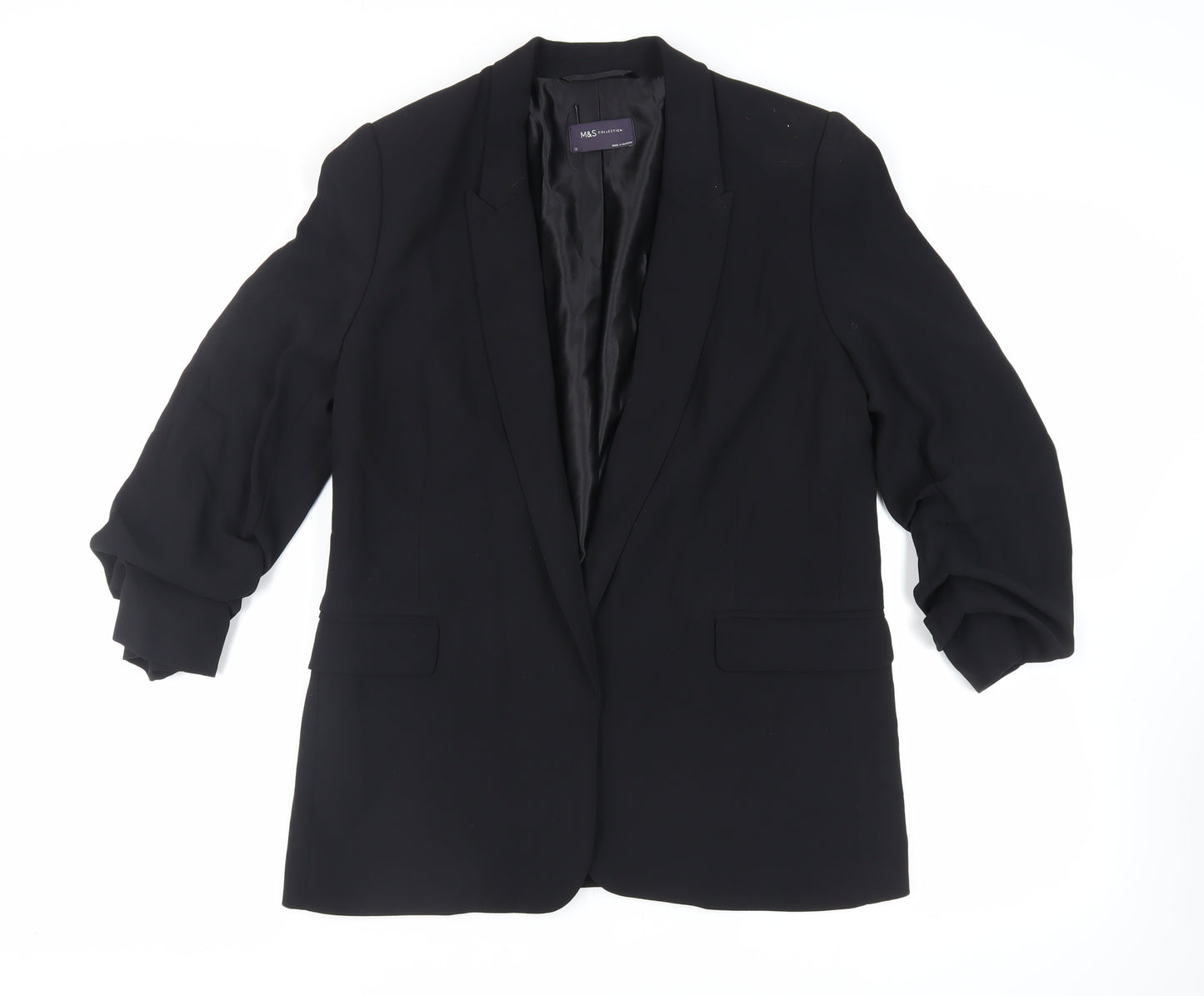 Marks and Spencer Womens Black Jacket Blazer Size 12 - Open Ruched Sleeve